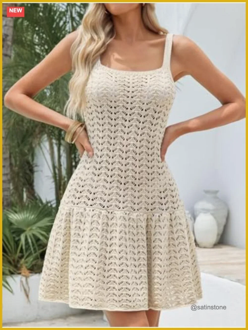 Hollow Crochet Swim Cover Up Sleeveless Knit Beach Dress